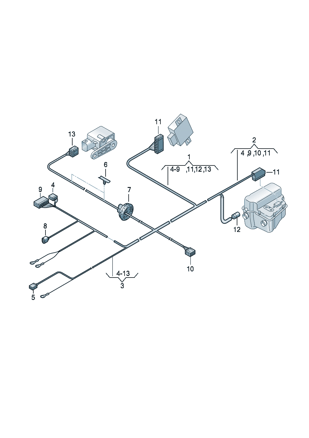 Adaptör kablo demetiFar uzaklık ayarı için<br>sensör                    bk. tablo:           Kullanılacak konum: sol arka<br> 927-000 8A - Audi A6/Avant - a6