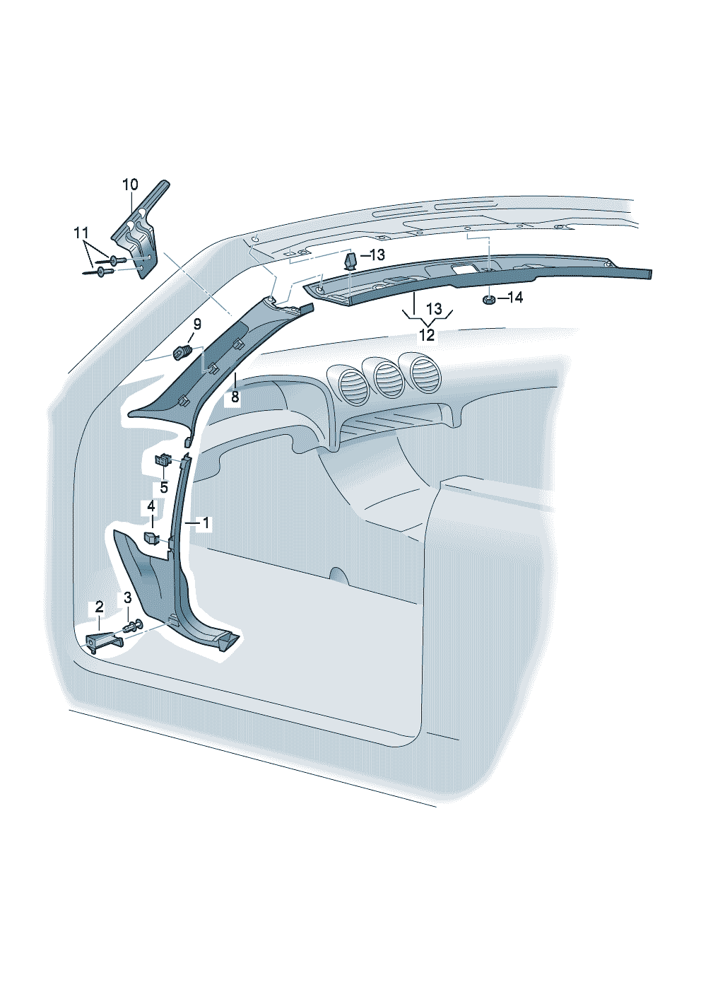 A-pillar trimTrim for wind protection<br>window frame  - Audi RS4 Cabriolet qu. - rs4c