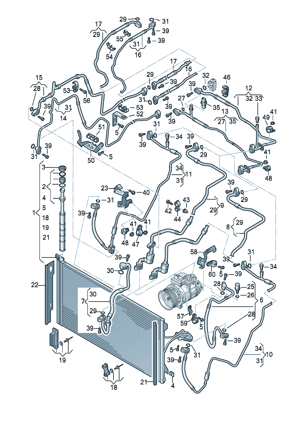 refrigerant circuitA/C condenser with<br>fluid reservoir 6.0 Ltr. - Audi Q7 - aq7