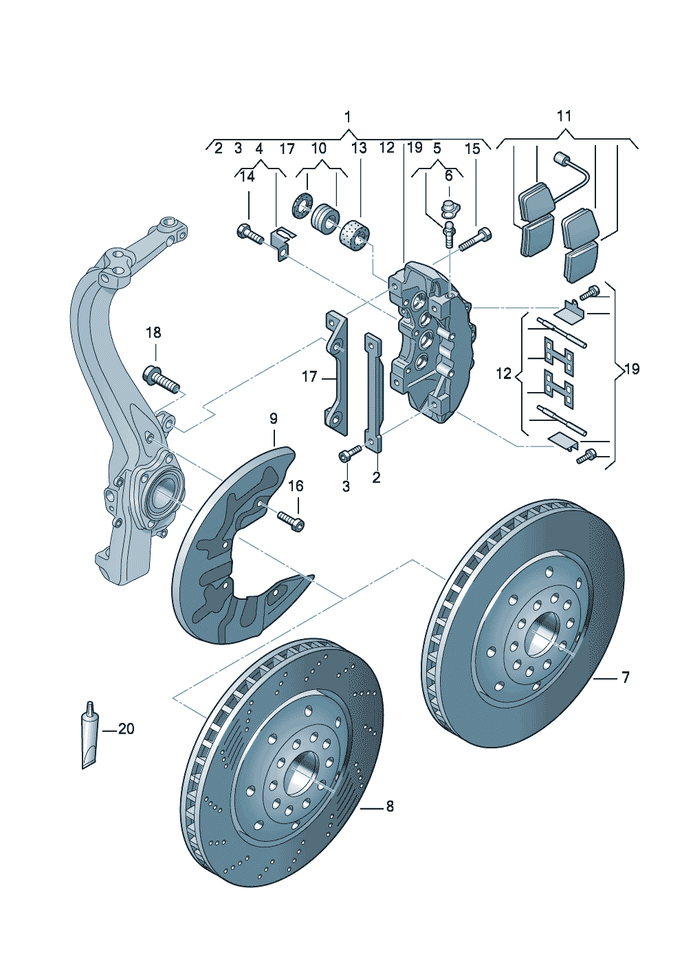 Неподвижный суппортТормозной диск (вентилир.) передн.<br>перфорированн. - Audi RS5 Cabriolet qu. - rs5c