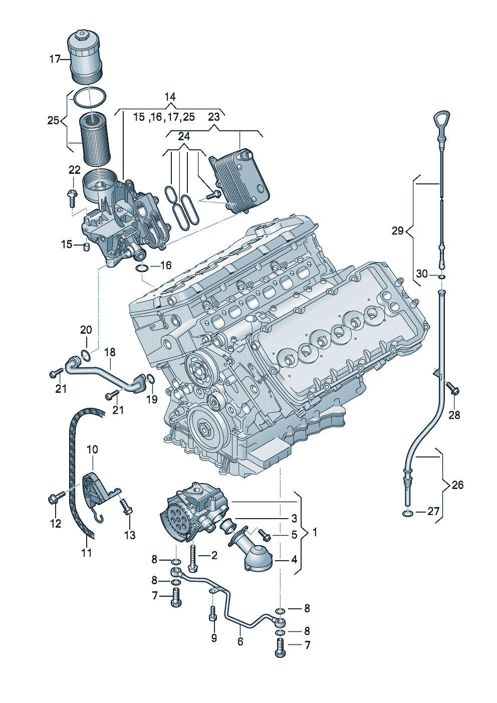 Масляный насосМасляный фильтрКронштейн масляного фильтраМаслоизмерительный щупМасляный радиатор 6,0 л. - Audi A8/S8 quattro - a8q
