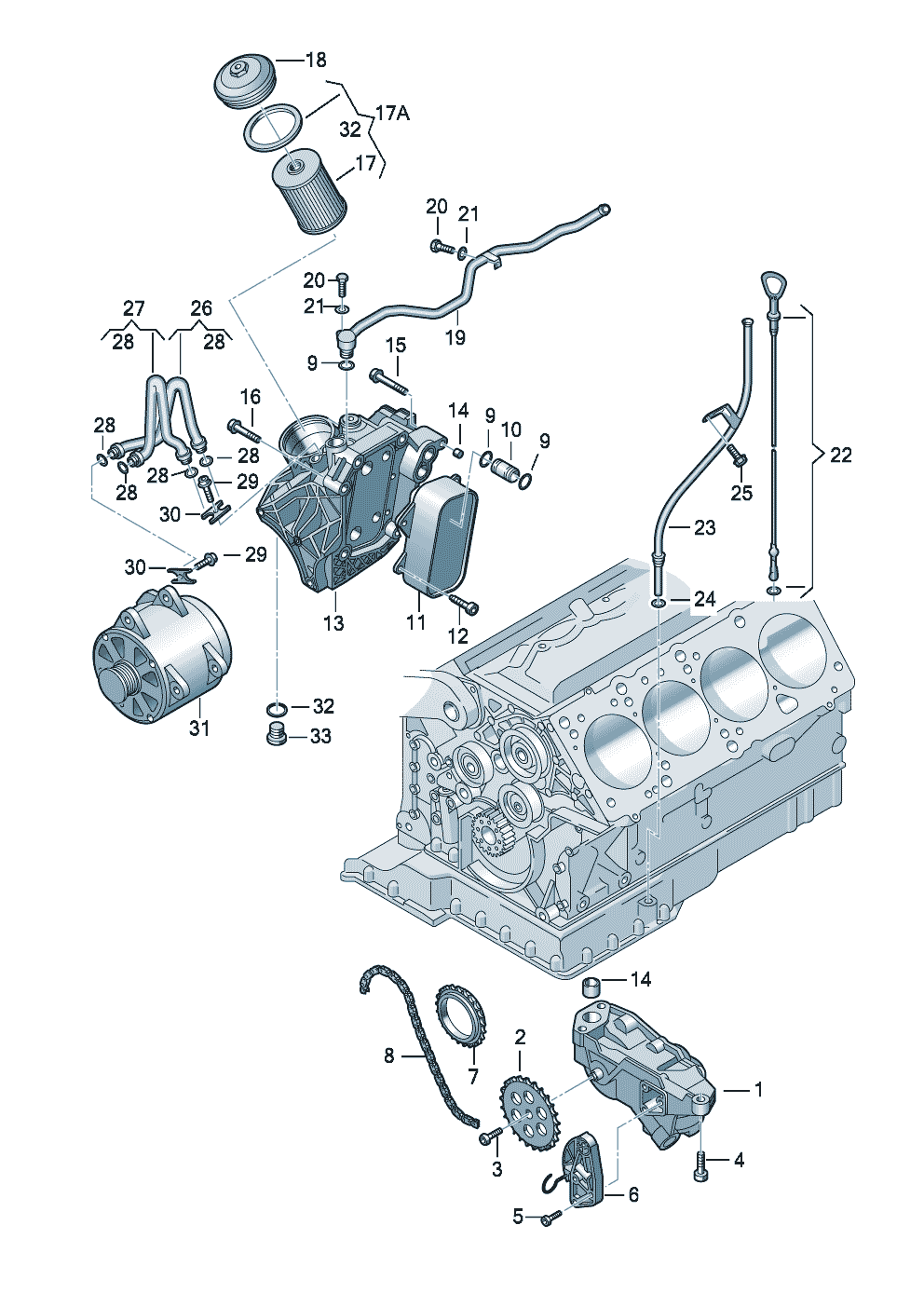 Масляный насосМасляный фильтрКронштейн масляного фильтраМаслоизмерительный щупМасляный радиатор 3,7/4,2 л. - Audi A8 - a8