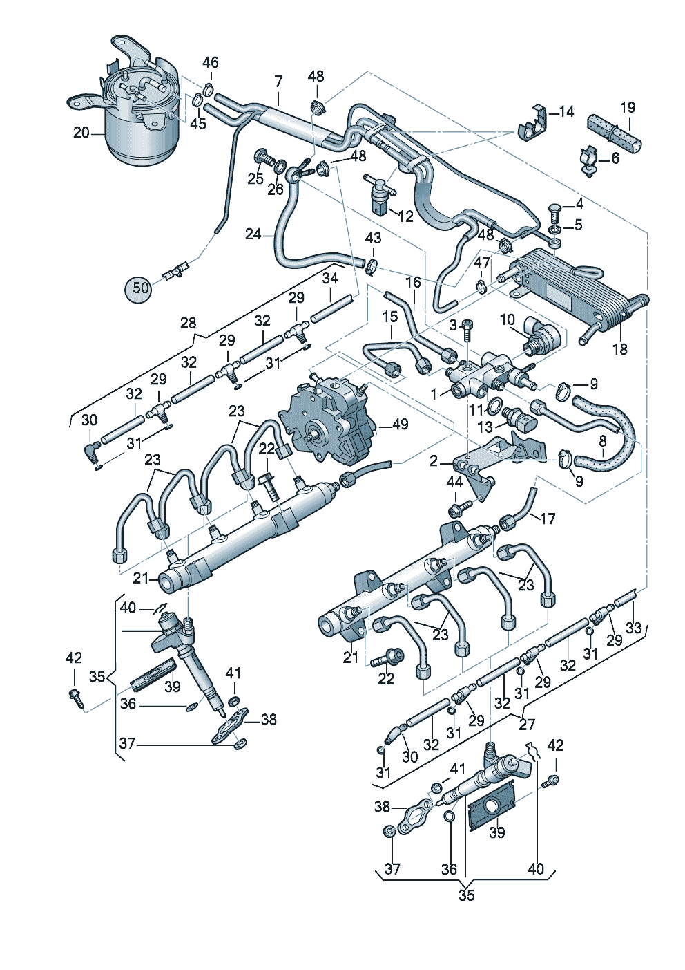 Fuel railInjector unitpressure pipes 4.0 ltr. - Audi A8 - a8
