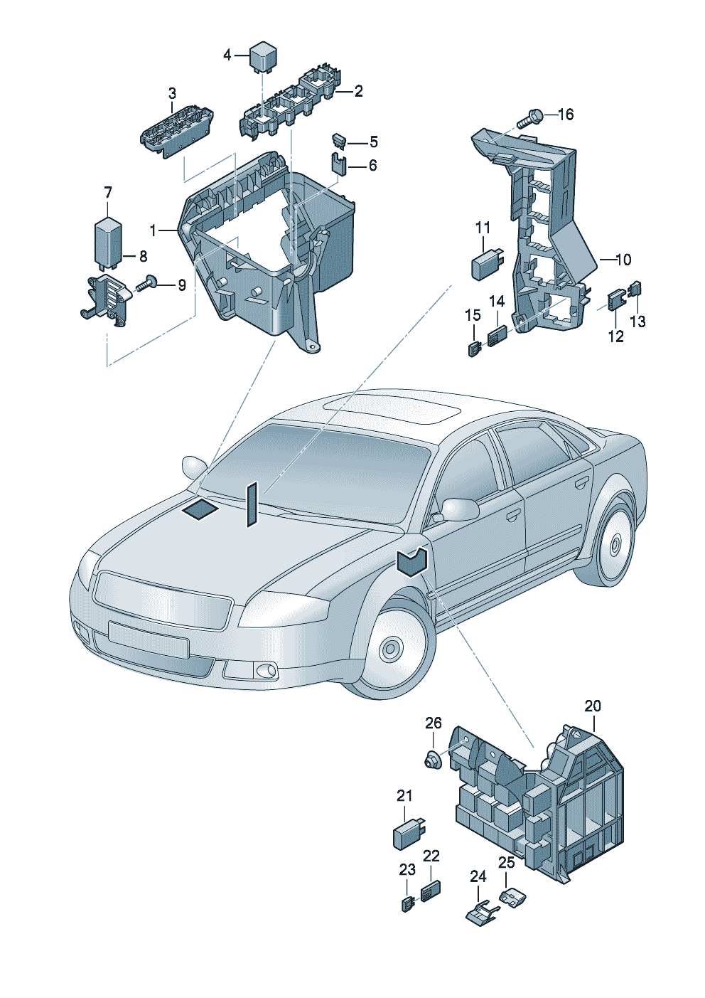 przekazniki i ich mocowaniedeska rozdzielcza 6 msc.str. lewa - Audi A8 - a8