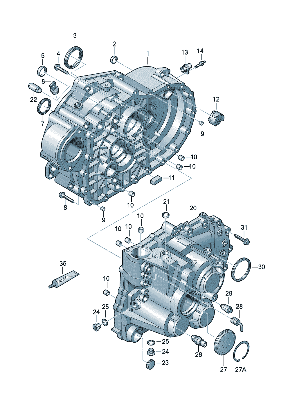Gear housingfor 6 speed manual gearboxfor four-wheel drive 2.0 Ltr. - Audi A3/S3/Sportb./Lim./qu. - a3