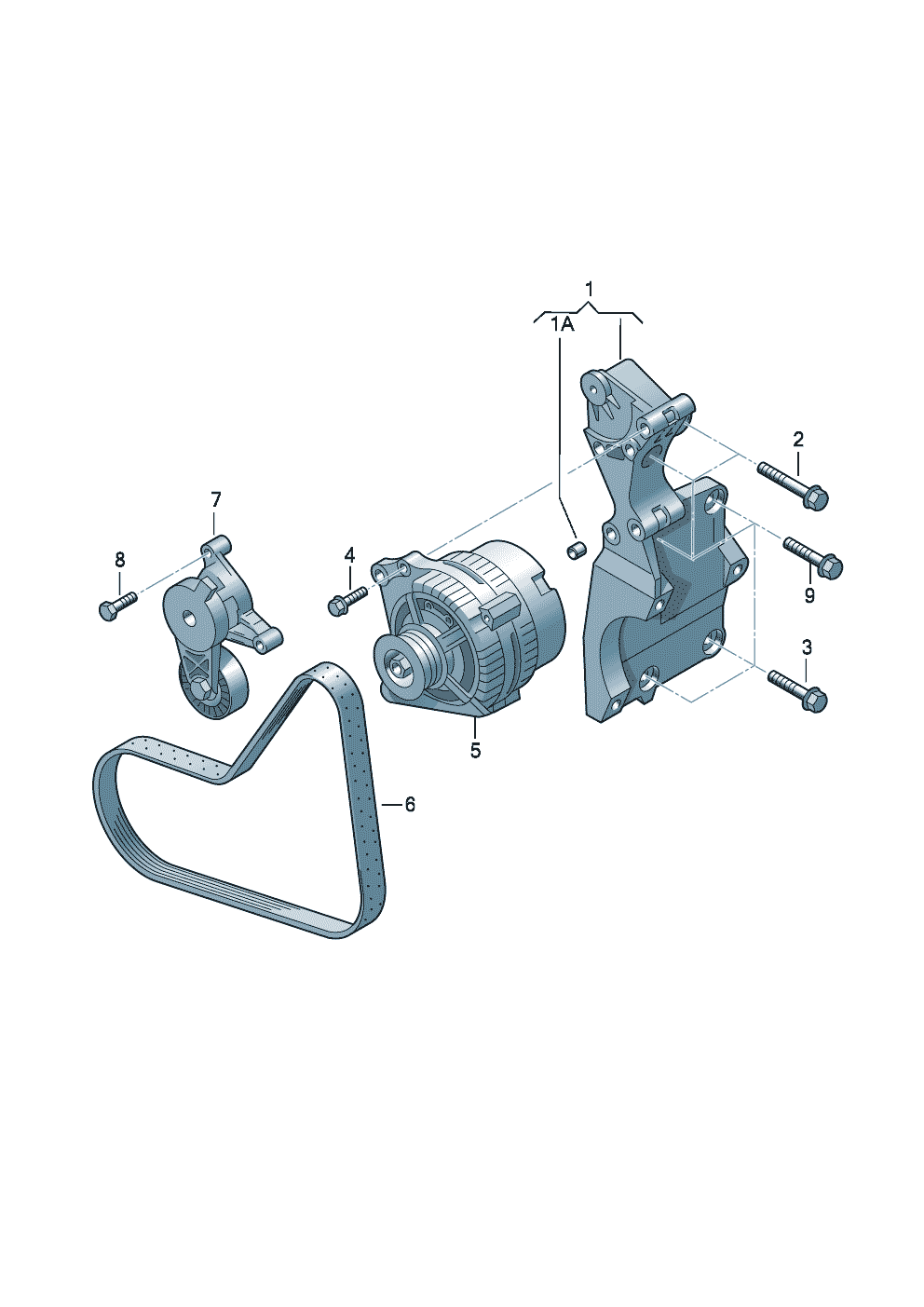parti collegamento e<br>fissaggio per alternatoreCinghia trapezoidale a nerv. 1,6/2,0 litri - Audi A3/S3/Sportb./Lim./qu. - a3