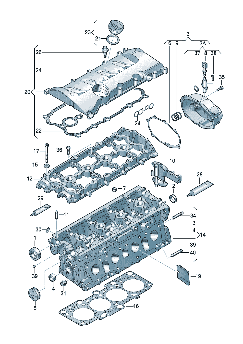 Cylinder headcylinder head cover 2.0 Ltr.<br> 188/195KW - Audi A3/S3/Sportb./Lim./qu. - a3