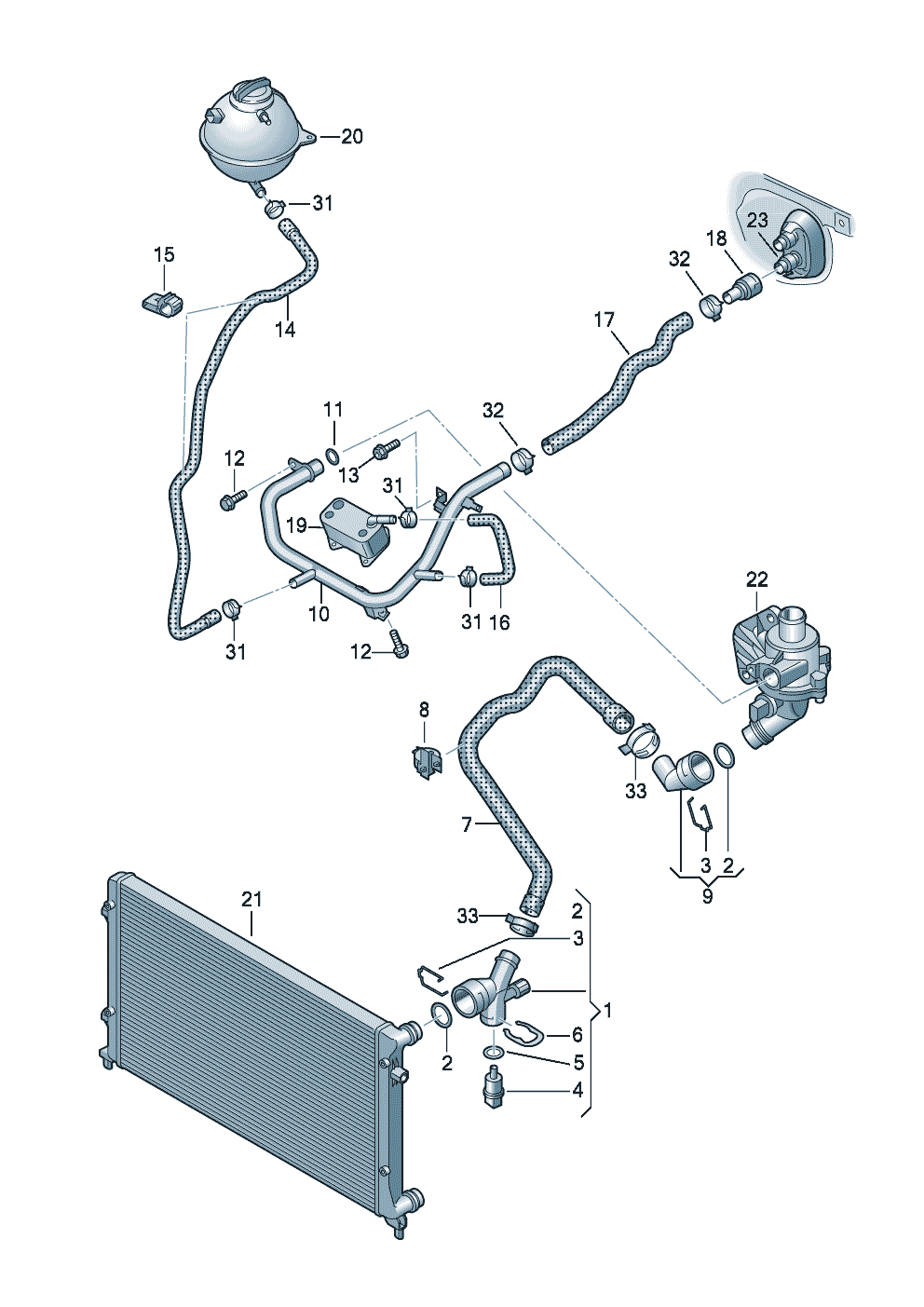 Kühlmittelkühlungfür Schaltgetriebe Rücklauf2,0Ltr. - Audi A3/S3/Sportb./Lim./qu. - a3