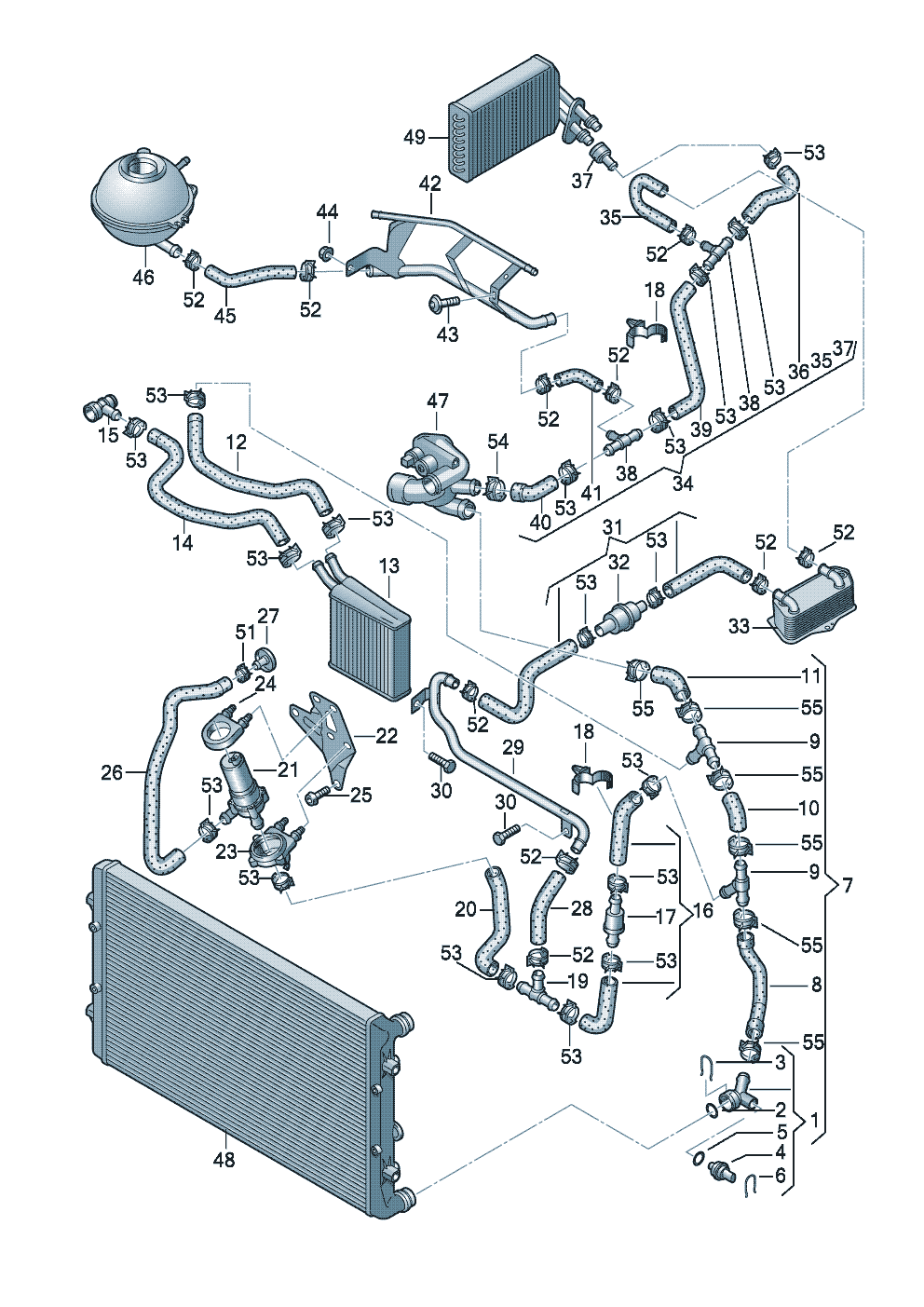Kühlmittelkühlung6-Gang-Doppelkupplungsgetriebefür Fahrzeuge mit Zusatz-<br>kühlmittelkühler Rücklauf3,2Ltr. - Audi A3/S3/Sportb./Lim./qu. - a3