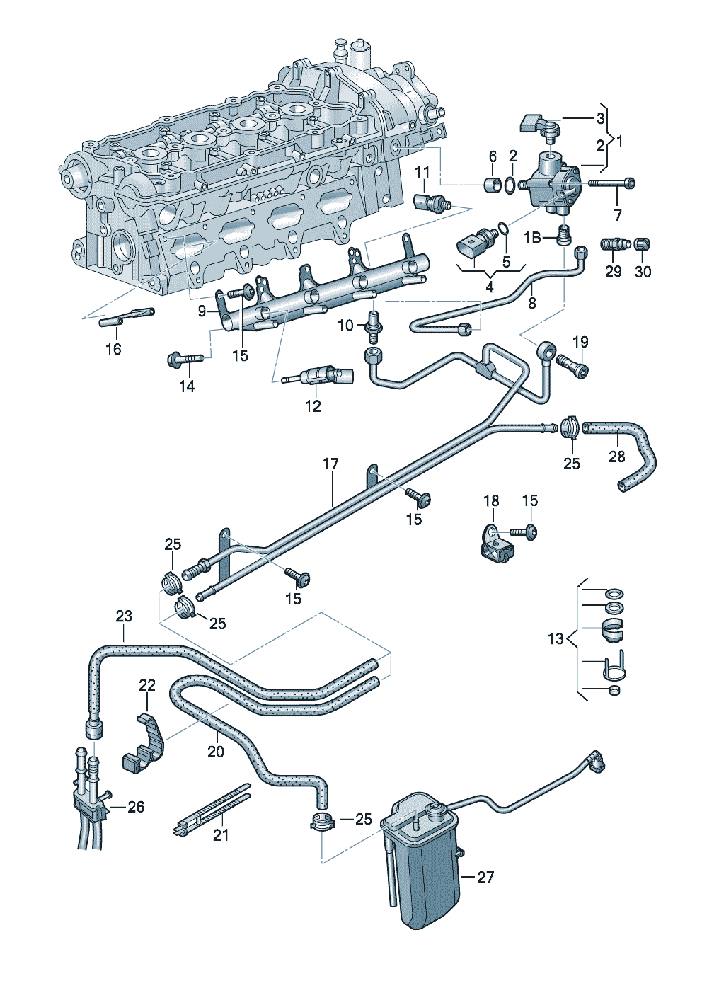 high pressure pump<br>Fuel rail<br>Injection valve<br> F             >> 8E-6-266 700 2.0 Ltr. - Audi A4/Avant - a4