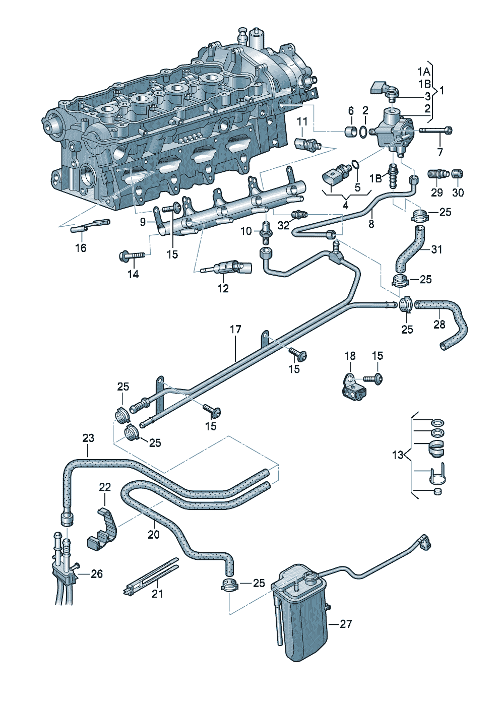 high pressure pumpFuel railInjection valve 2.0 Ltr. - Audi A3/S3/Sportb./Lim./qu. - a3