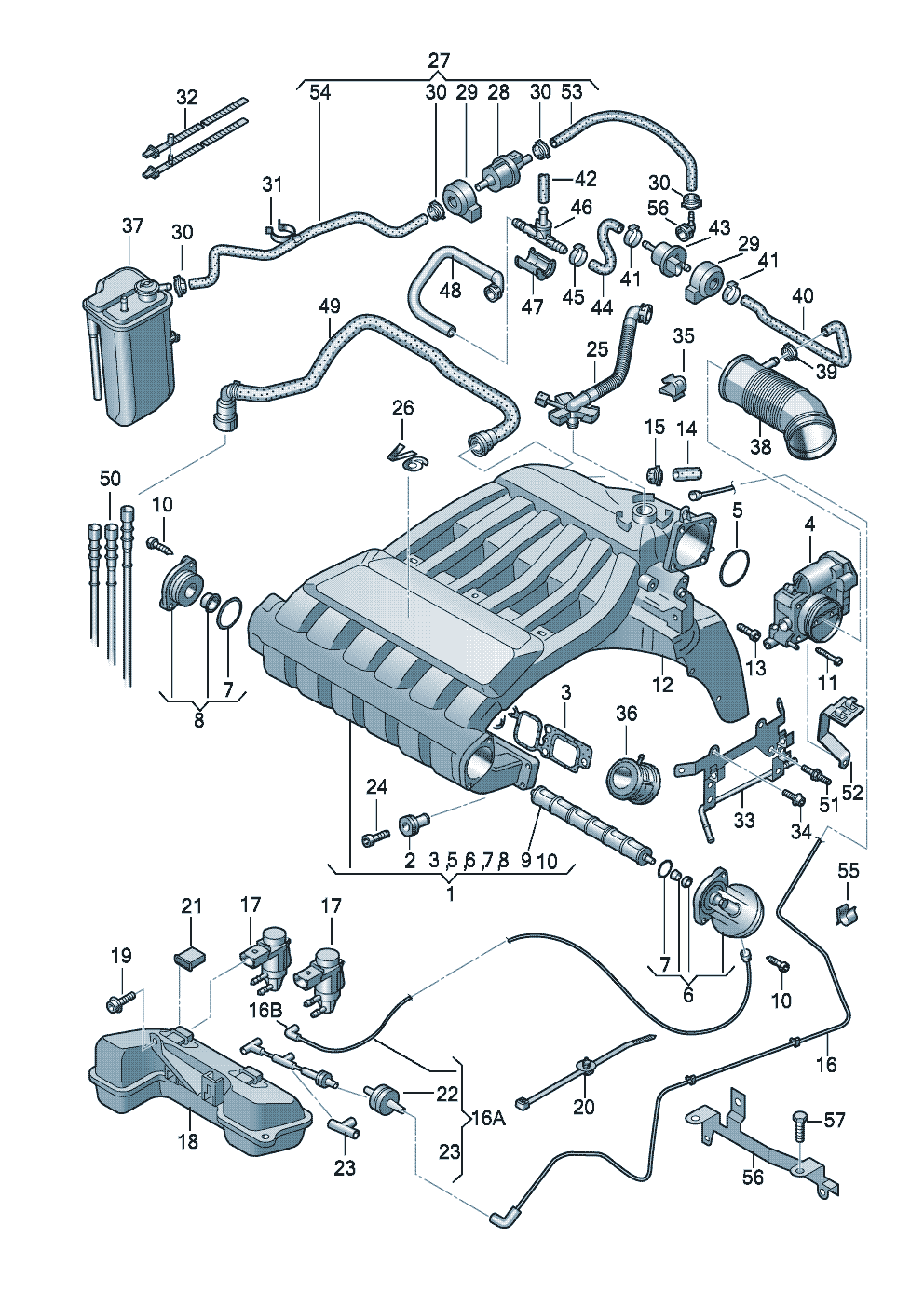 Emme sistemiGaz kelebeği kapağı kontrol ünVakum sistemiEmme püskürtme pompası 3,2Ltr. - Audi A3/S3/Sportb./Lim./qu. - a3