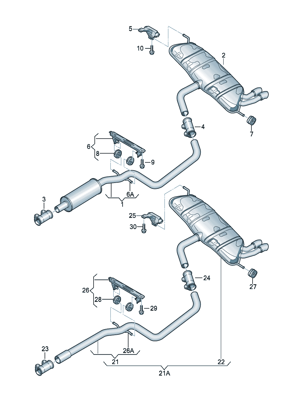 Intermediate pipe<br>Rear silencer<br> D - 11.12.2003>> 1.9ltr. - Audi A3/S3/Sportb./Lim./qu. - a3