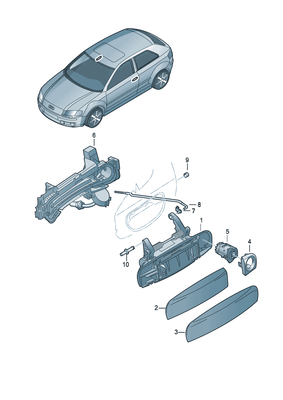 maniglia est. portaprofilo per maniglia porta ant.2 e 4 porte - Audi A3/S3/Sportb./Lim./qu. - a3