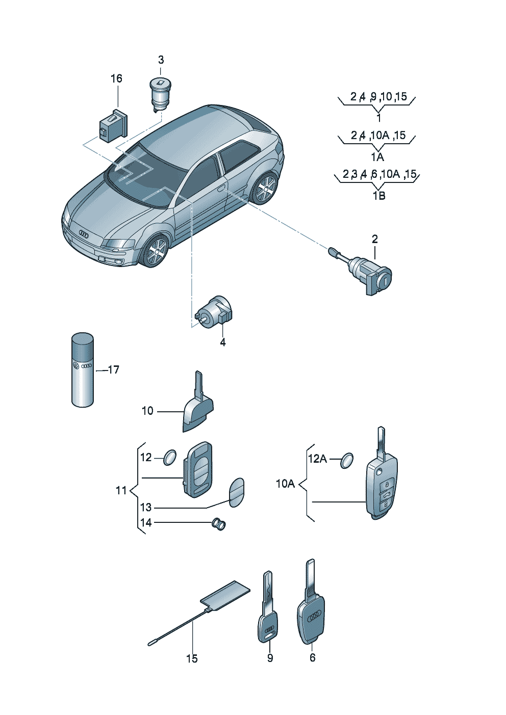 Личинка замкаКлюч  - Audi A3/S3/Sportb./Lim./qu. - a3