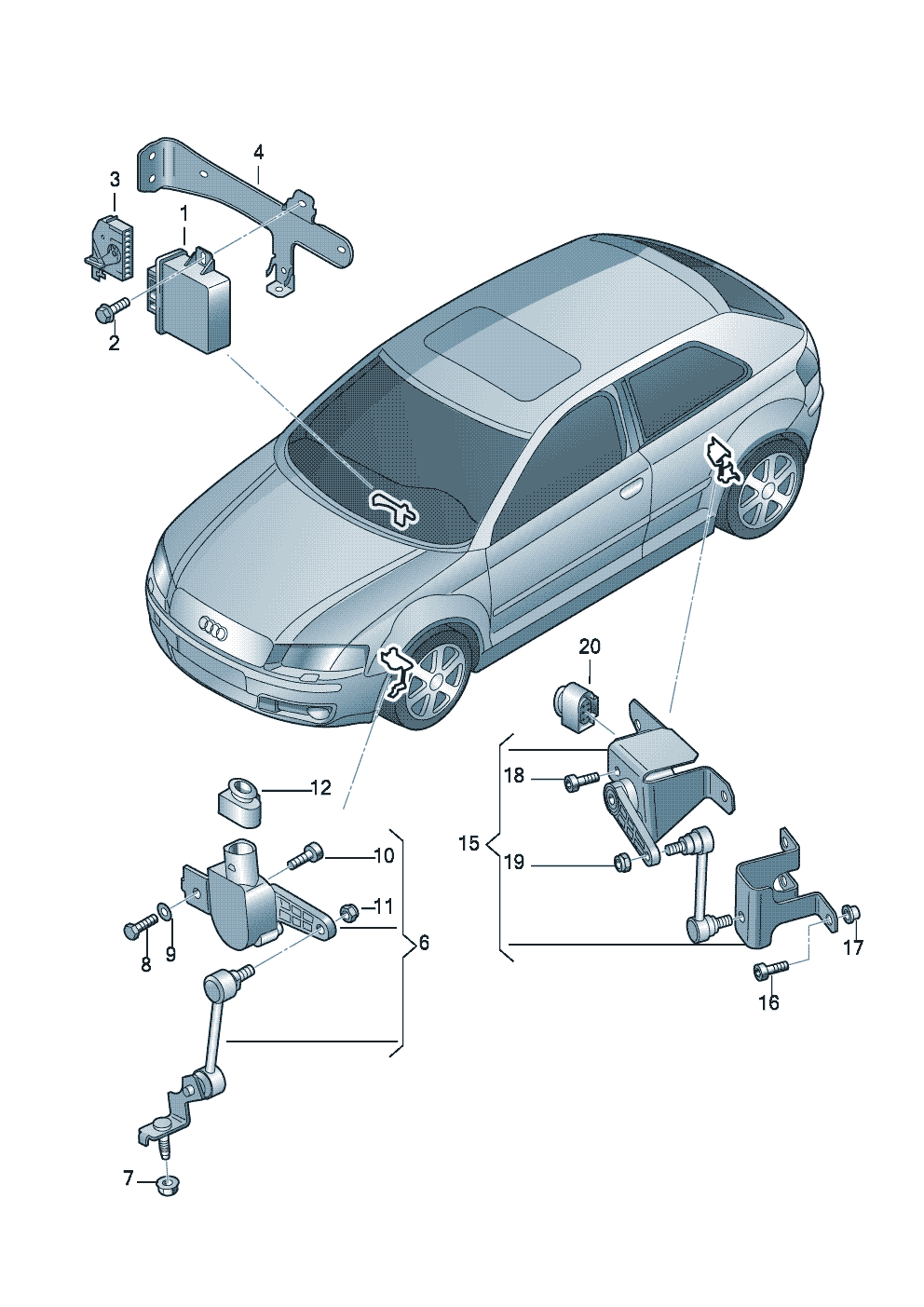 sensor para regulacion del<br>alcance de luces trasero - Audi A3/S3/Sportb./Lim./qu. - a3