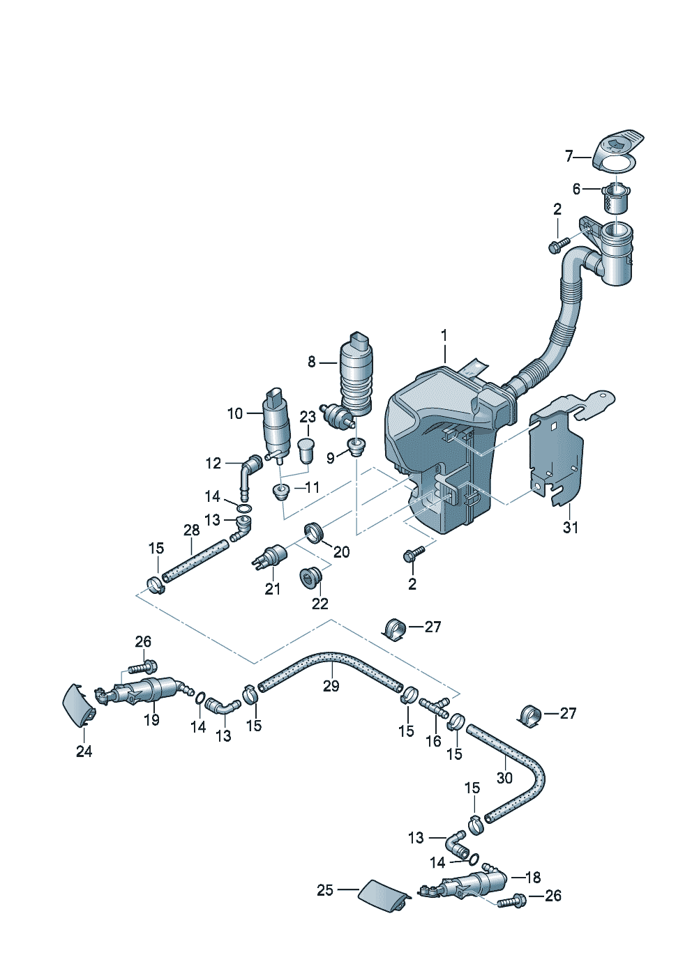 układ mycia reflektorowdla pojazdów z ogrzewaniem<br>postojowym 2-i 4-drzwiowy - Audi A3/S3/Sportb./Lim./qu. - a3