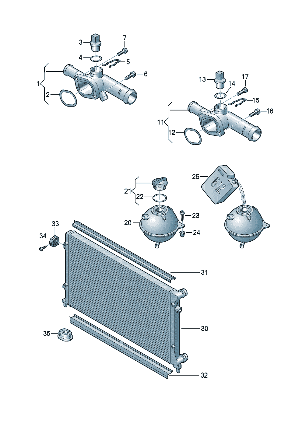 FlanschAusgleichsbehälterKühler für Kühlmittel 1,6Ltr. - Audi A3/S3/Sportb./Lim./qu. - a3