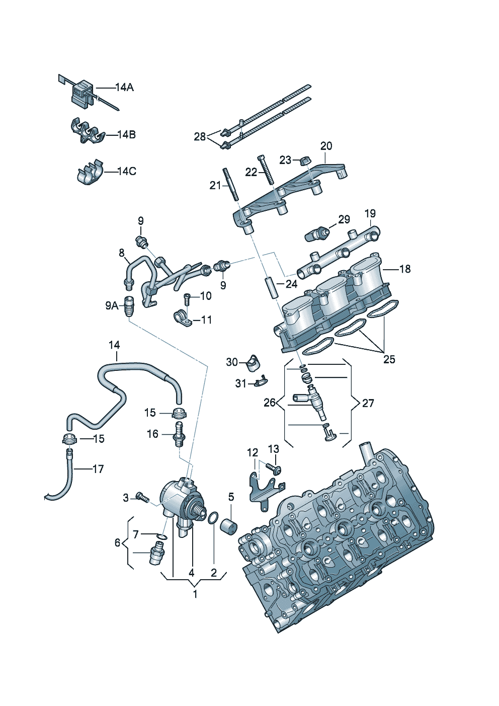Fuel railFuel pumpInjection valve 3.2Ltr. - Audi A4/Avant - a4