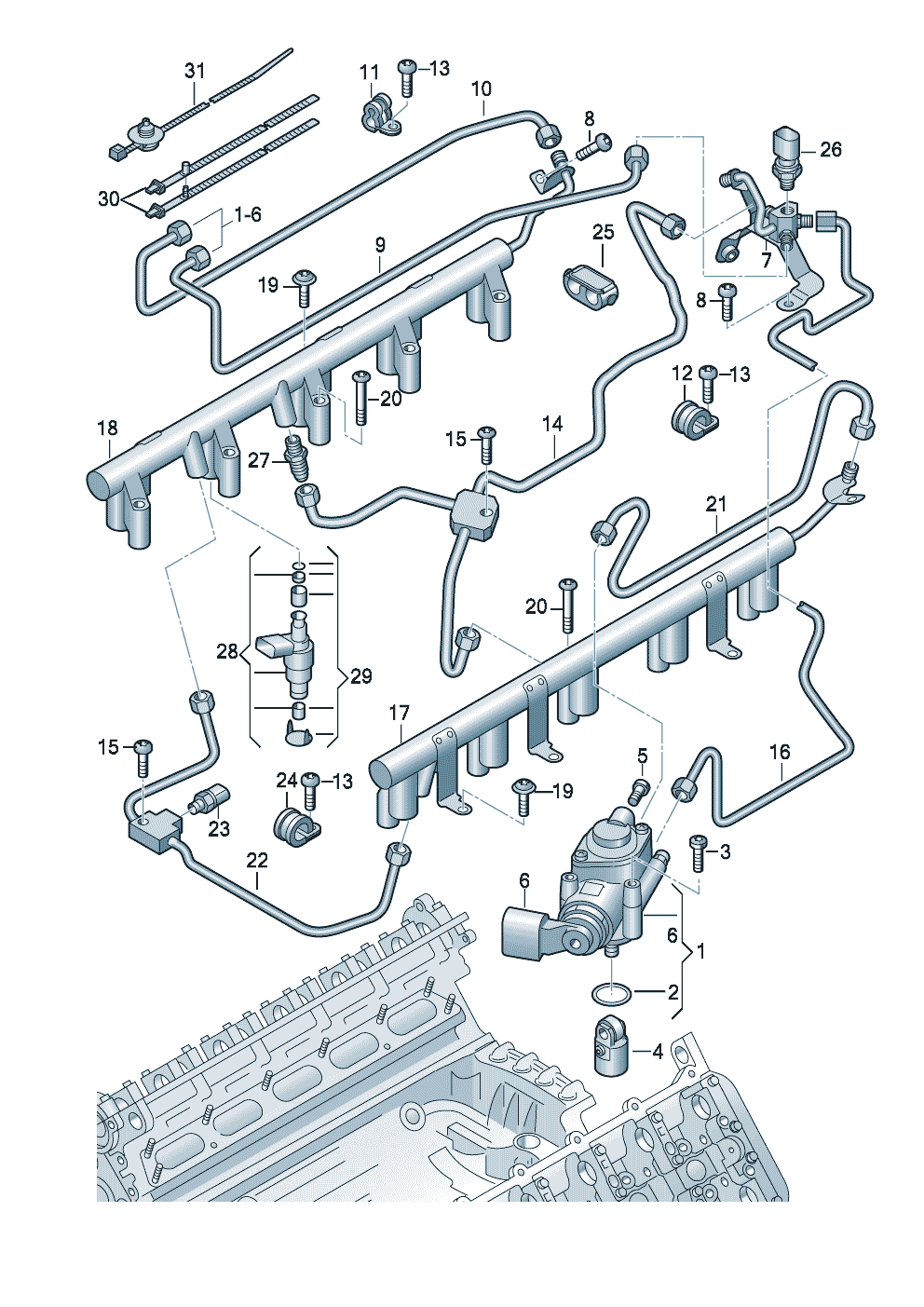 Fuel pumpFuel railInjection valve 5.2Ltr. - Audi A6/Avant - a6