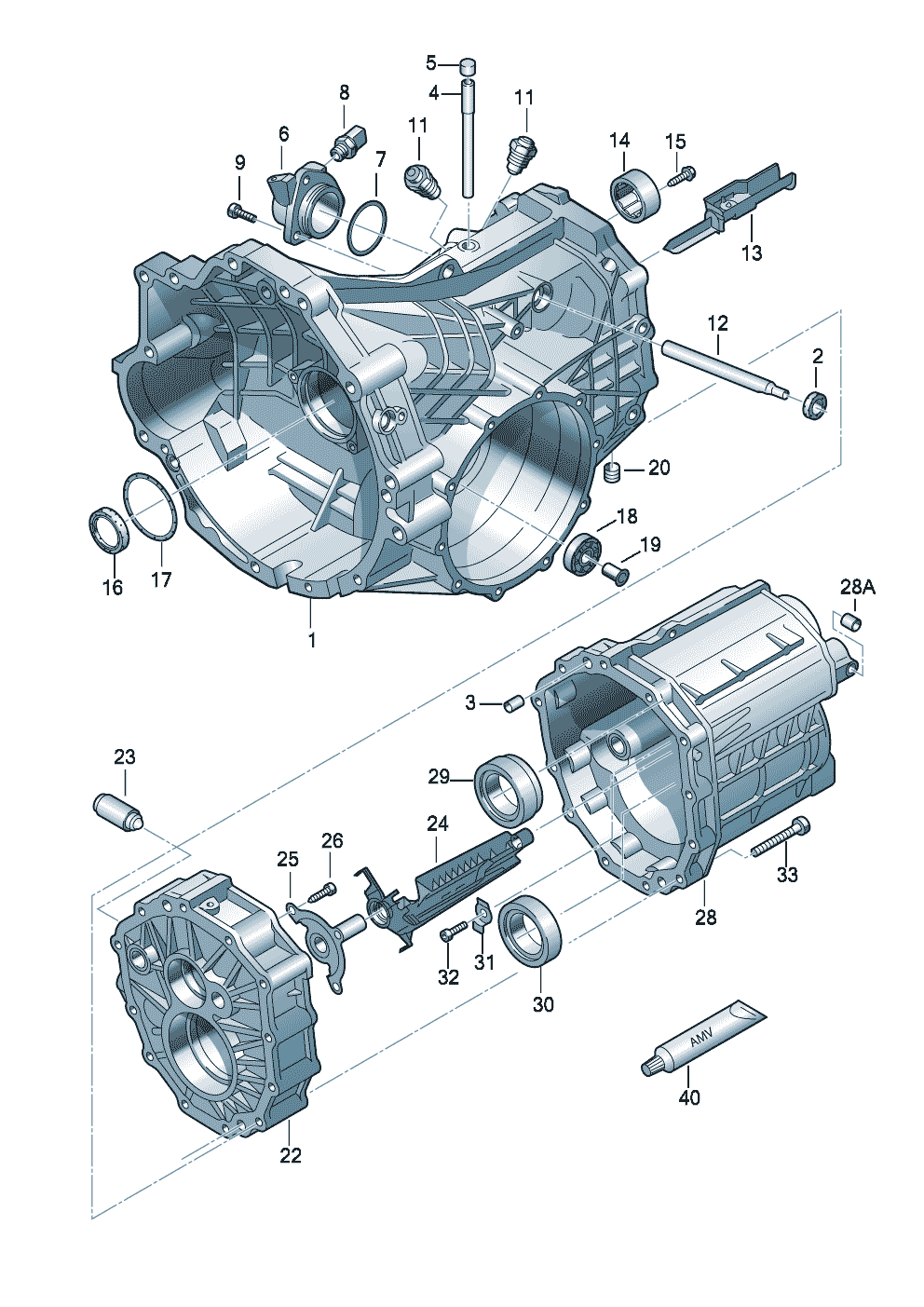 Gear housing6-speed manual transmission 2.4/3.0Ltr. - Audi A4/S4 Cabrio./qu. - aa4c