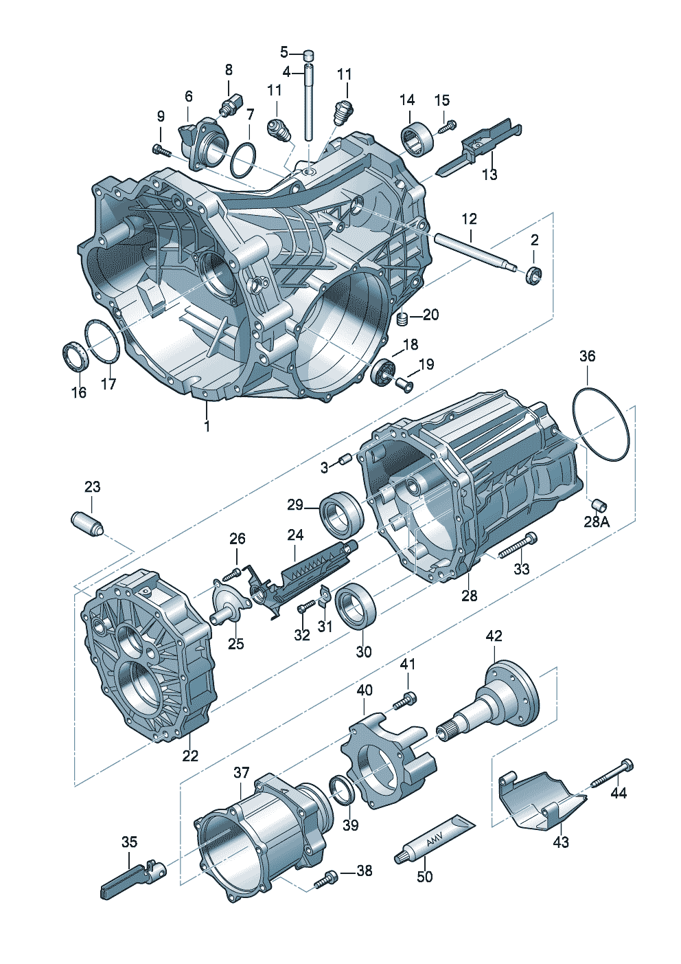 Gear housing6-speed manual transmission 1.8ltr.3.2Ltr. - Audi A4/S4 Cabrio./qu. - aa4c