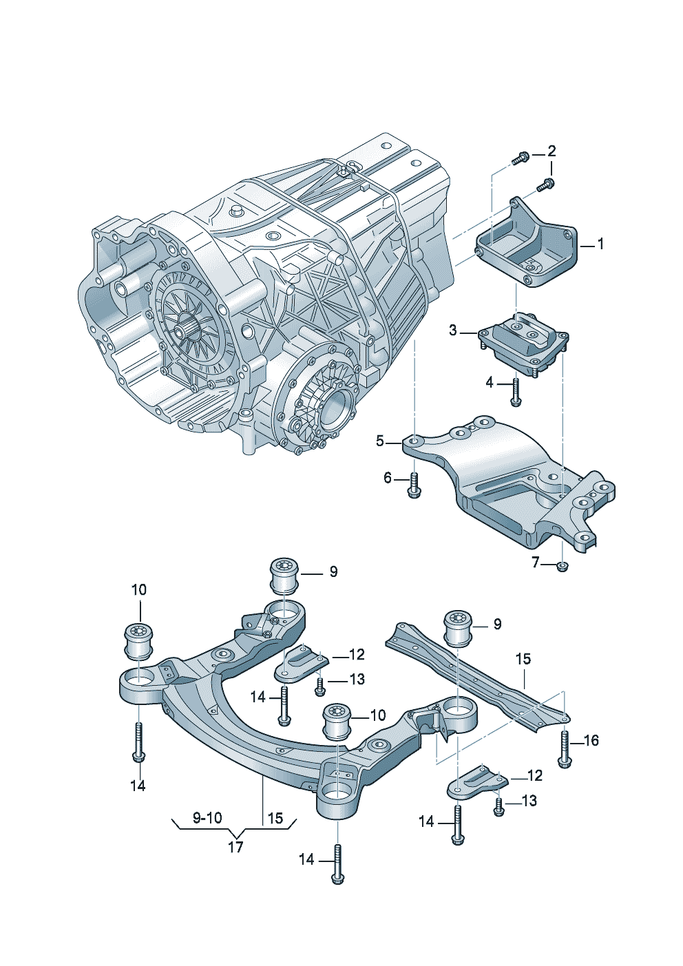 Befestigungsteile f. Getriebefür Automatikgetriebe-<br>stufenlos 2,0-3,2Ltr. - Audi A6/Avant - a6