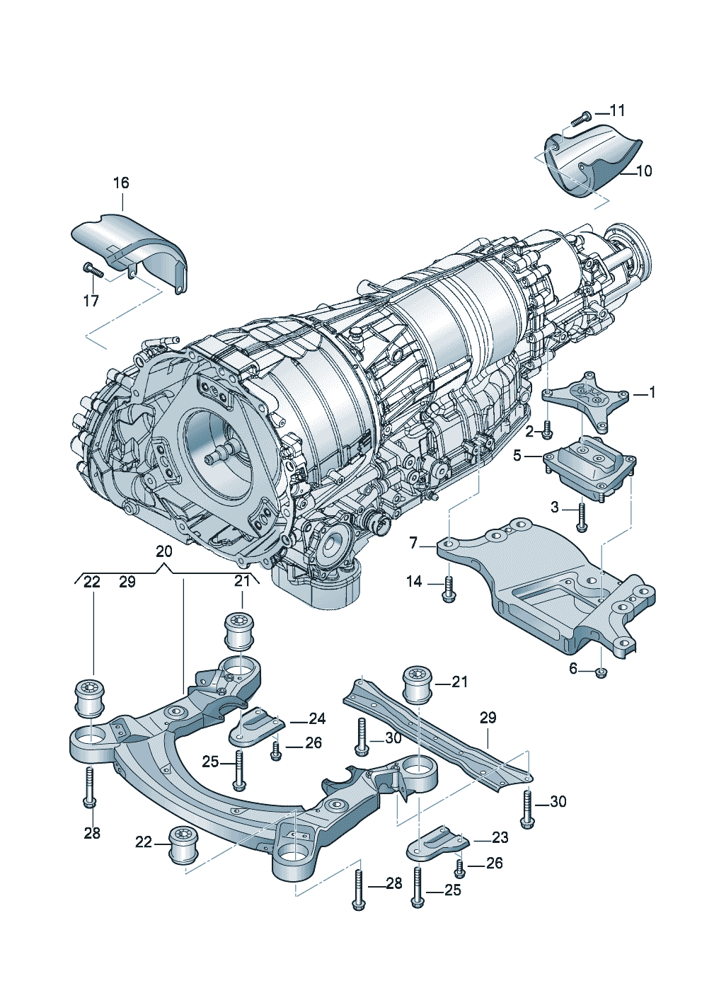 ПодрамникДетали крепления для двигателя<br>и КПдля 6-ступенчатой АКП 2,8 л.3,0 л.3,2 л.4,2 л. - Audi A6/S6/Avant quattro - a6q