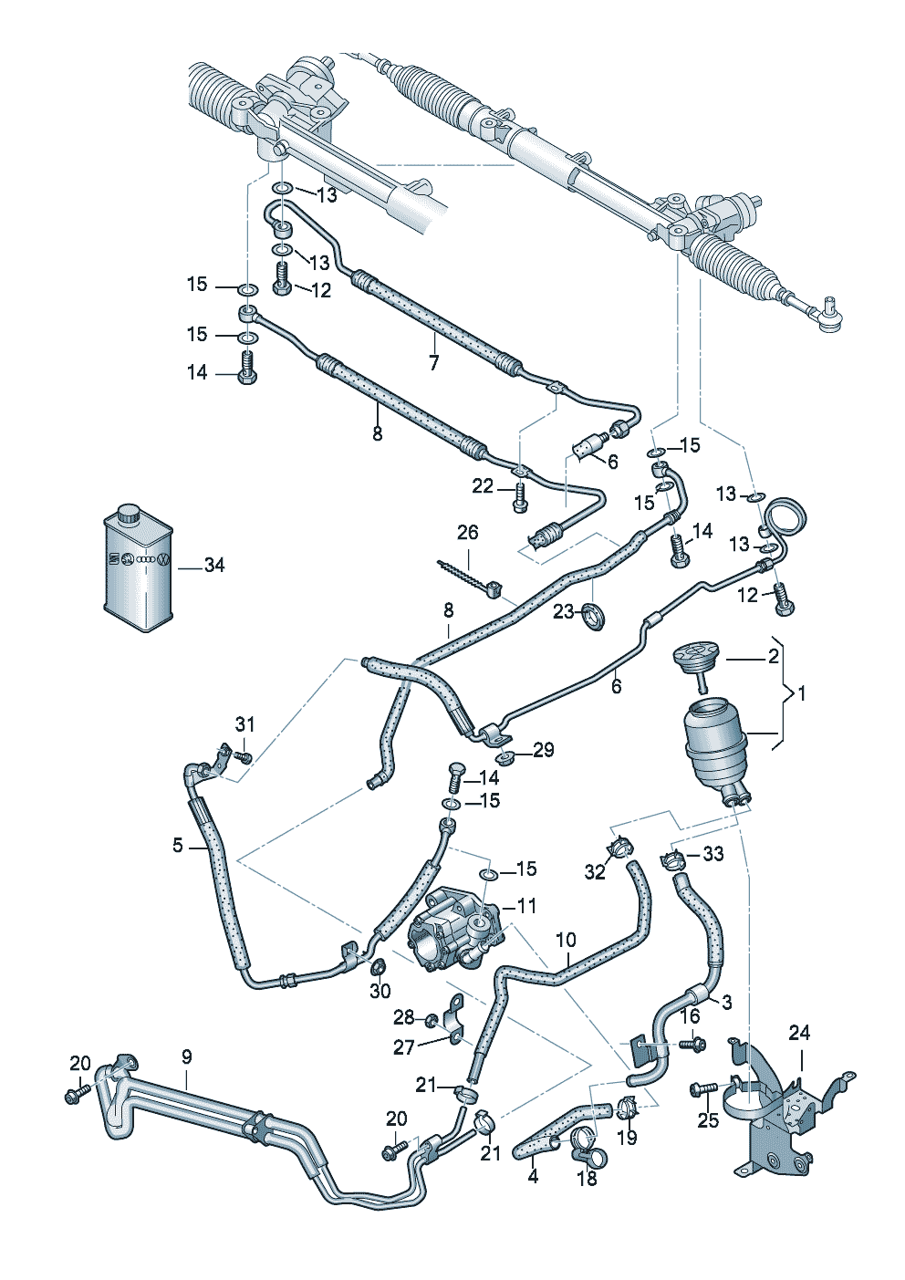 oil container and connection<br>parts, hoses 5.2Ltr. - Audi A6/Avant - a6
