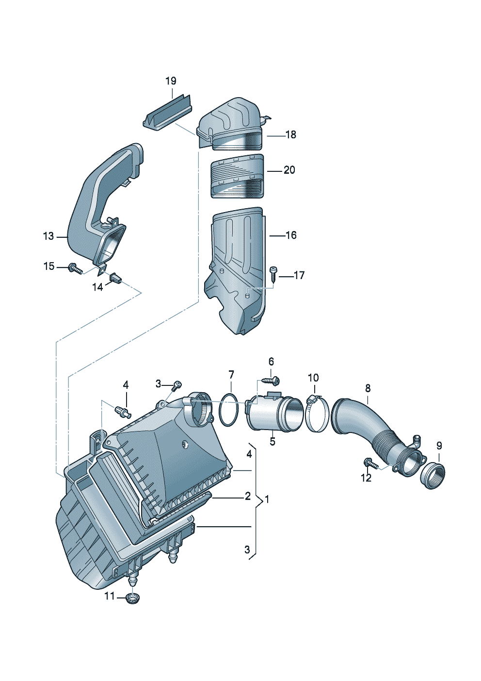 Luftfilter mit Anschluss-<br>teilenLuftmassenmesser 2,7/3,0Ltr. - Audi A4/Avant - a4