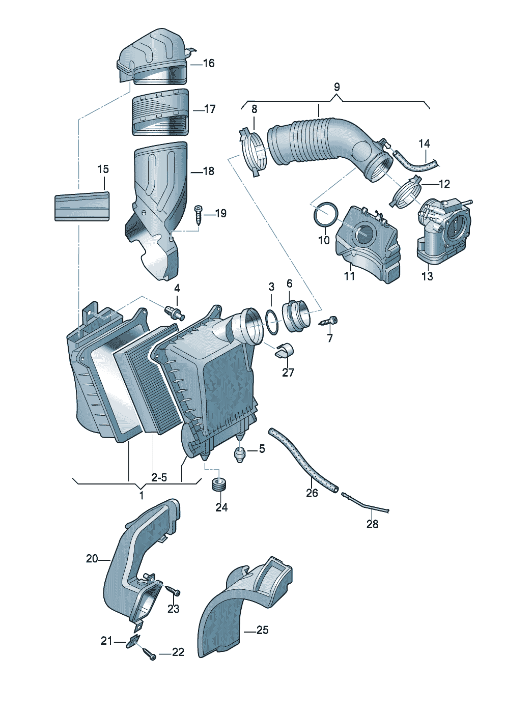 Luftfilter mit Anschluss-<br>teilen 3,2Ltr. - Audi A4/Avant - a4
