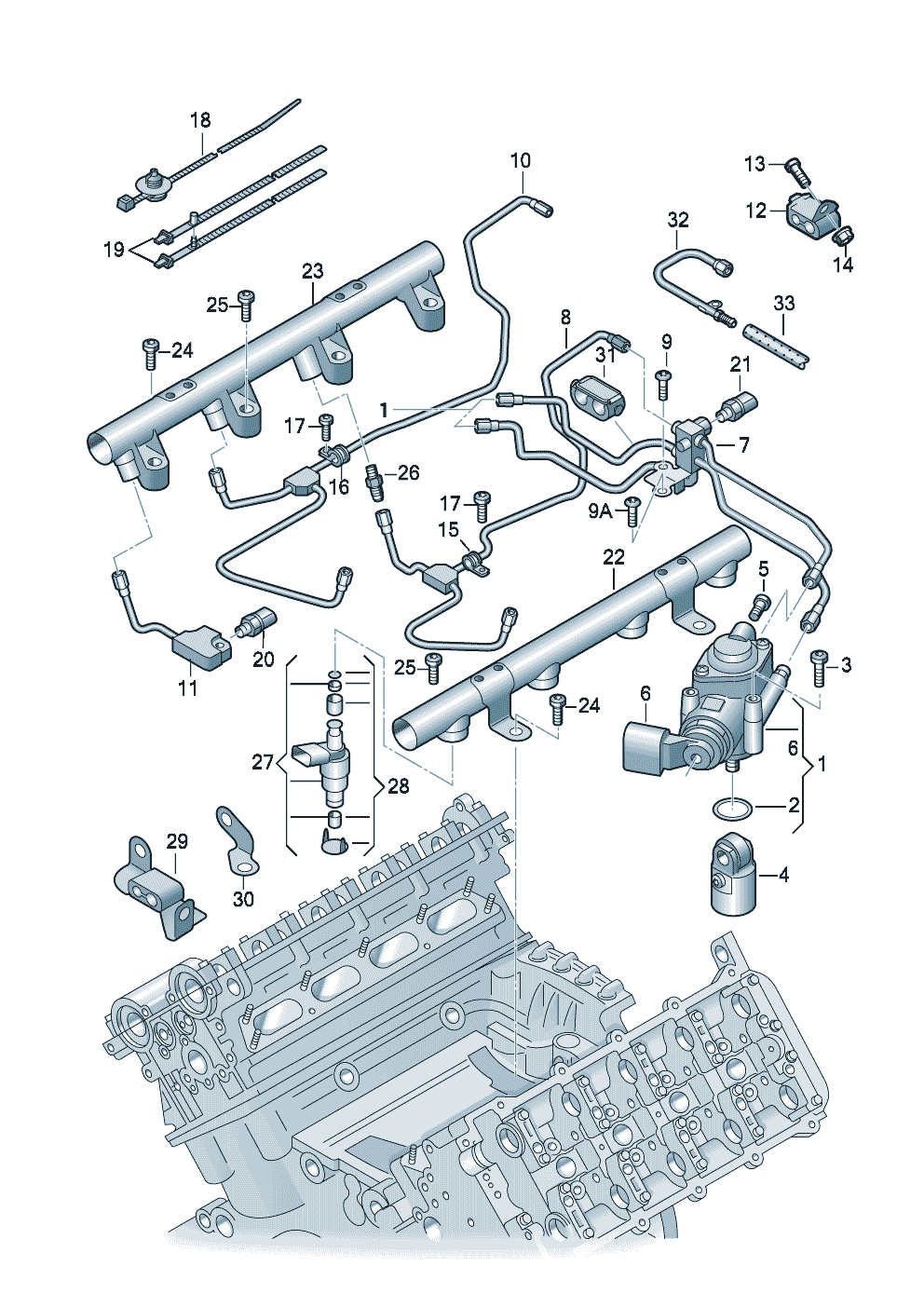Fuel rail<br>Fuel pump<br>Injection valve<br> F             >> 4L-9-029 260 4.2 Ltr. - Audi Q7 - aq7