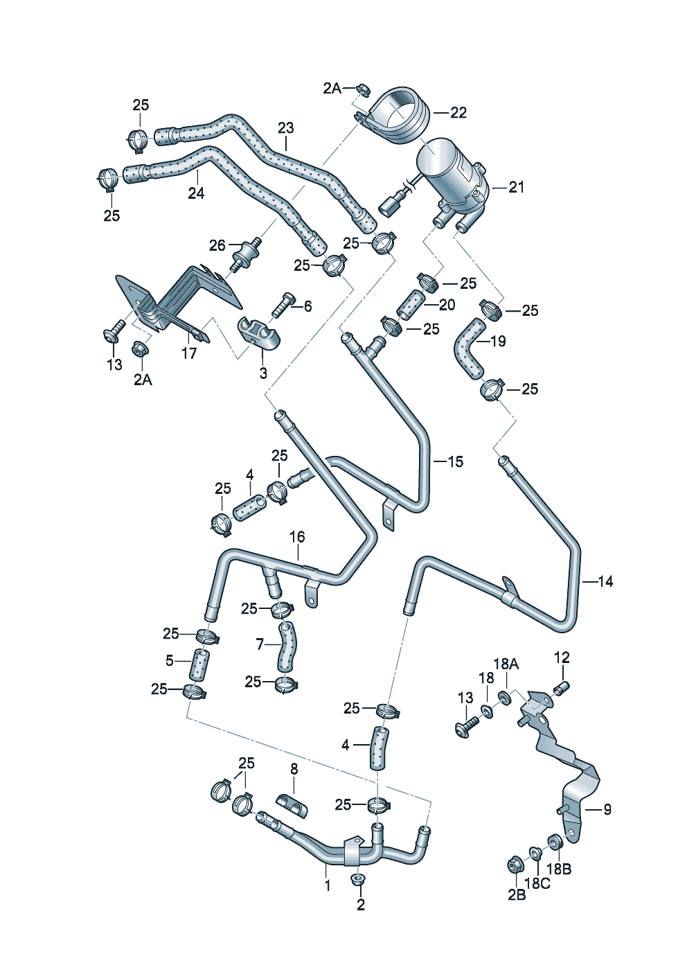 heaterCoolant hoses and<br>pipes  - Audi Q7 - aq7