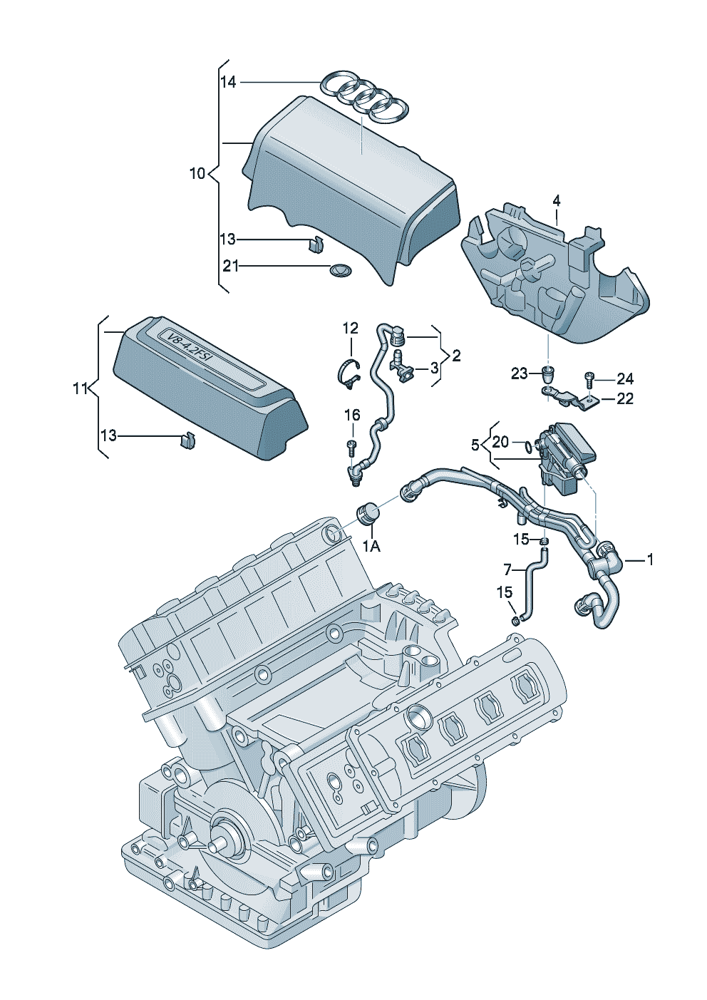 aeration p.<br>couvre-culassecache p. compartiment-moteur 4,2l<br> 257KW - Audi A6/Avant - a6