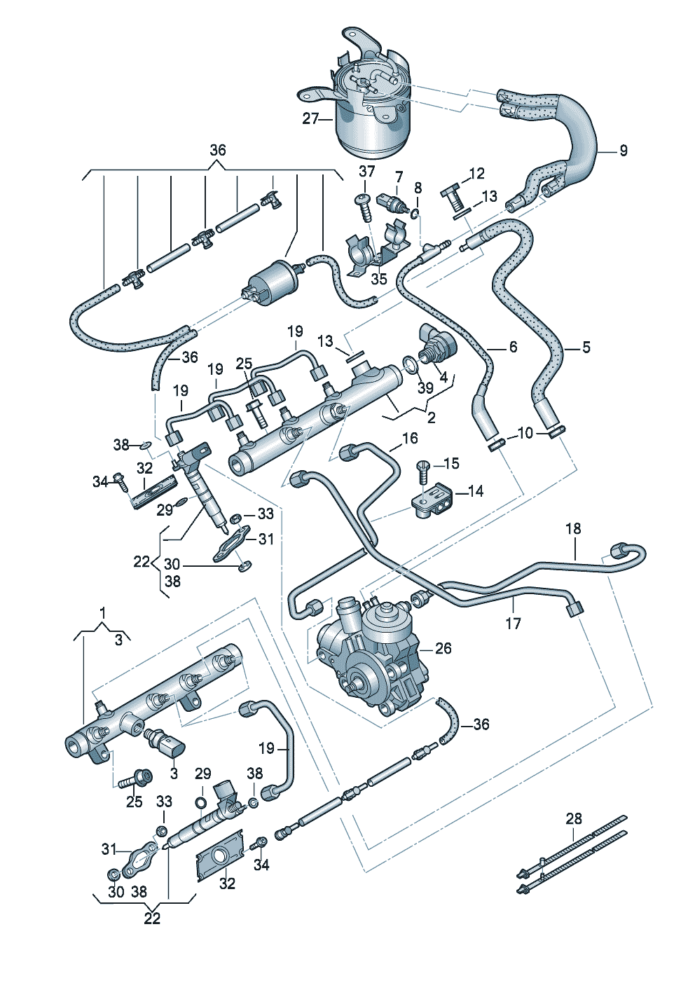 Fuel railInjector unitpressure pipes 2.7/3.0 ltr. - Audi A5/S5 Coupe/Sportback - a5co