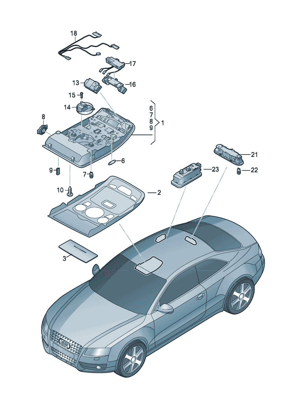 Binnenverlicht. en leeslampje achter - Audi A5/S5 Coupe/Sportback - a5co