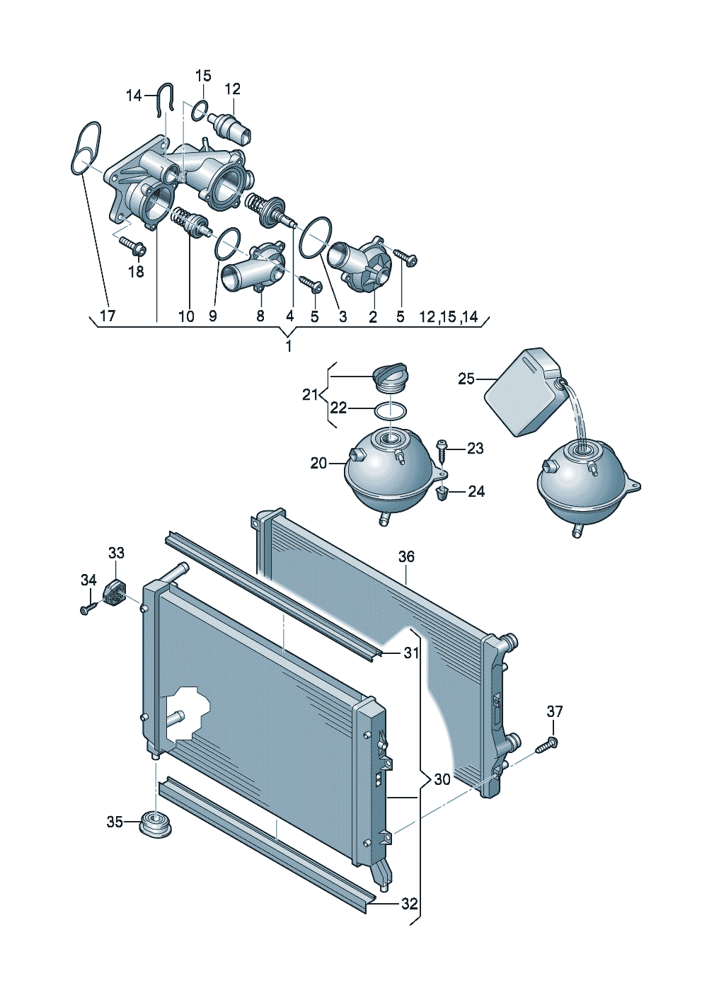 Kühler für KühlmittelAusgleichsbehälterKühlmittelreglergehäuse 1,4Ltr. - Audi A3/S3/Sportb./Lim./qu. - a3