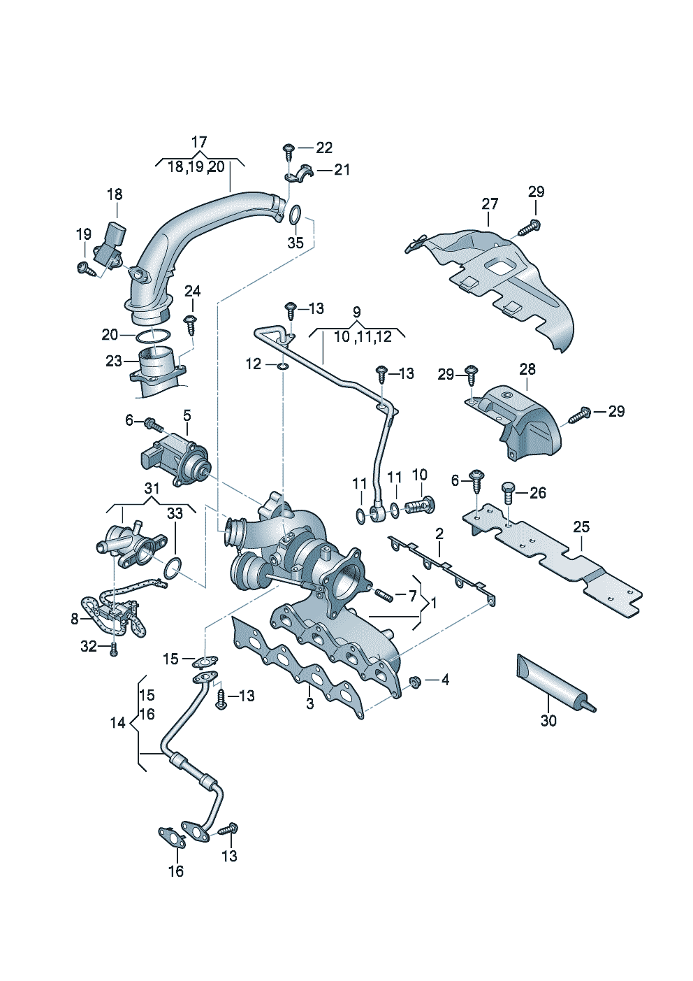 Turbocompresseur a gaz dech.Collecteur dechappement 1,4l - Audi A3/S3/Sportb./Lim./qu. - a3