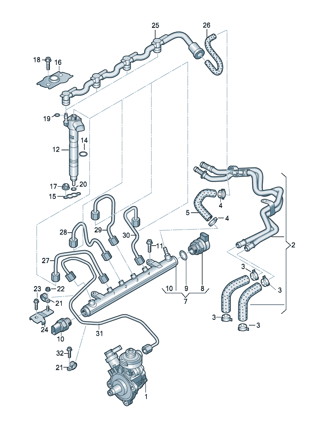 Fuel railInjector unitpressure pipes 2.0 Ltr. - Audi A4/Avant - a4