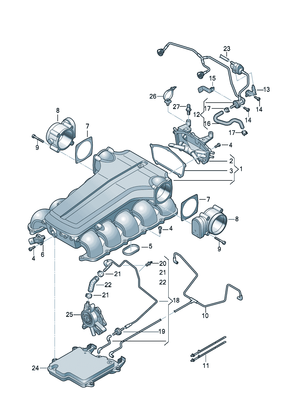 intake manifold - upper partvacuum system 5.0 Ltr. - Audi RS6RS6 plus/Avant qu. - rs6