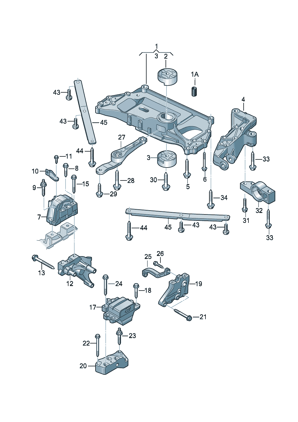 bevestigingsdelen voor motor<br>en versnellingsbak6-traps bak met 2-voud. kopp. 3,2ltr.<br> 184KW - Audi A3/S3/Sportb./Lim./qu. - a3