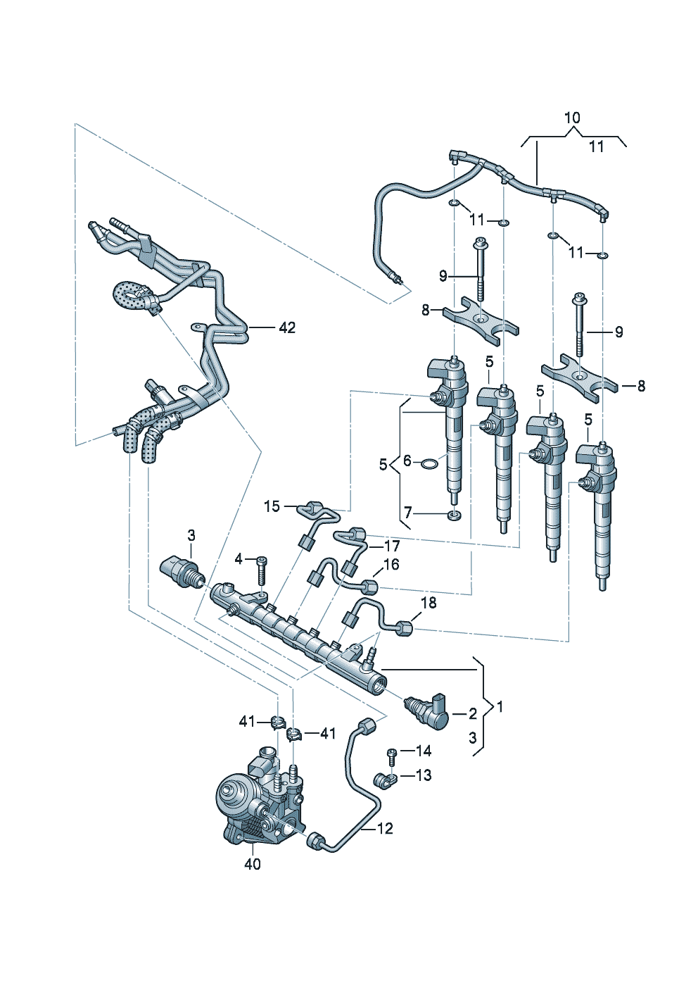 Fuel railInjector unitpressure pipes 2.0 Ltr. - Audi A5/S5 Cabriolet - a5ca