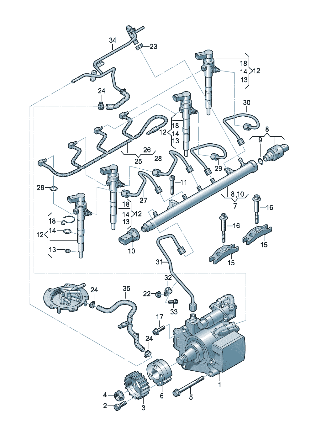 high pressure pumpFuel railInjector unit 1.6ltr.Common rail - Audi A3/S3/Sportb./Lim./qu. - a3