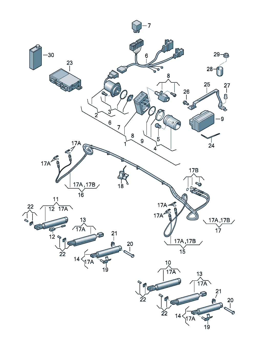 Circuit hydraulique pour<br>actionnement de la capote  - Audi RS5 Cabriolet qu. - rs5c