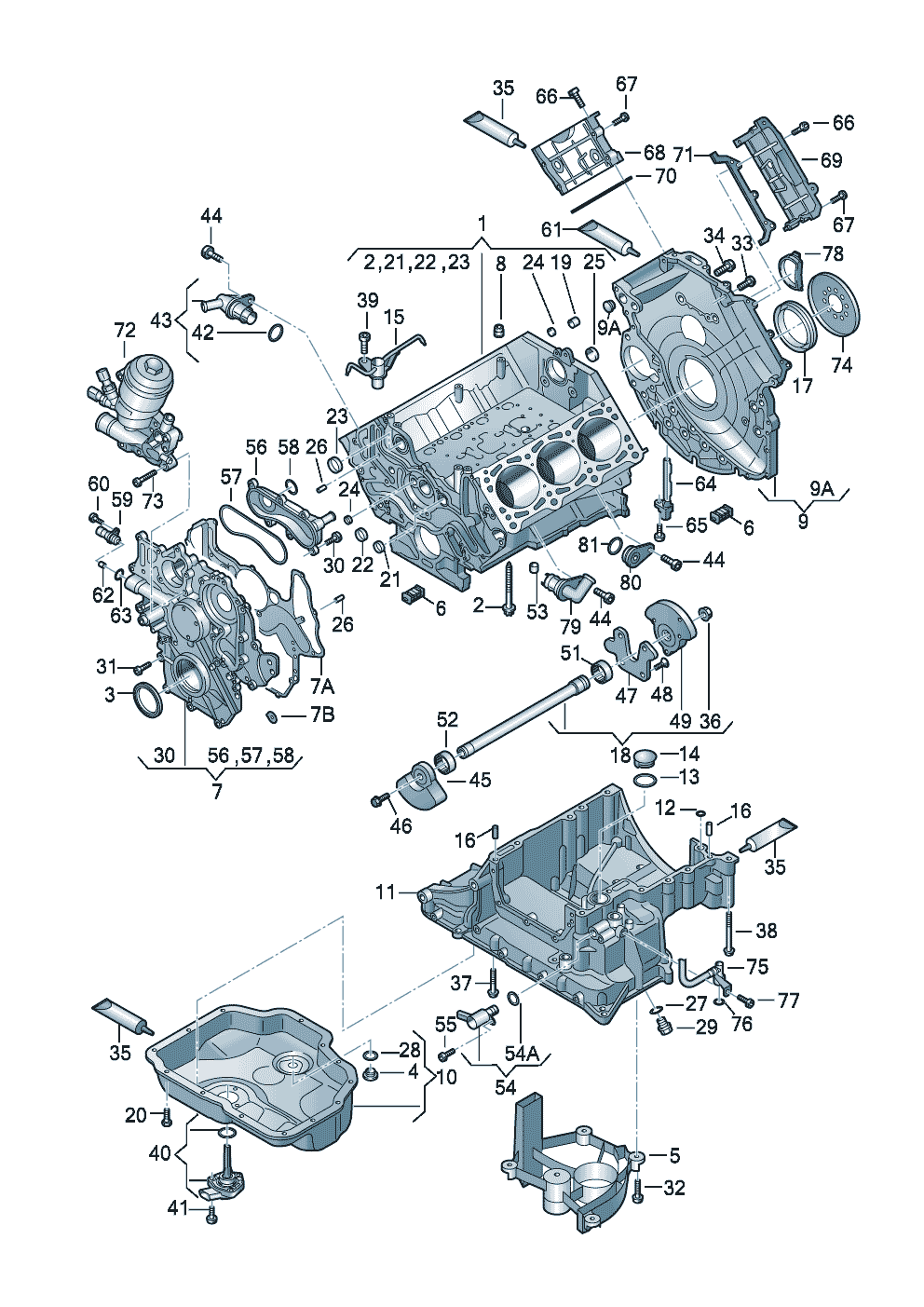 cylinder blockSealing flangeoil sump 3.0Ltr. - Audi Q7 - aq7