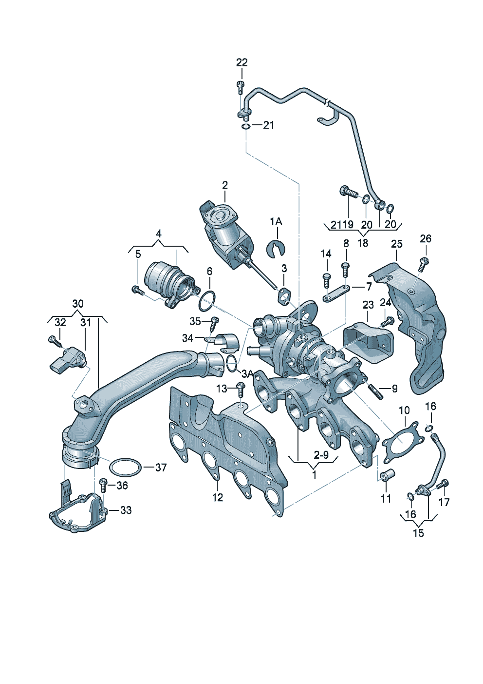 Exhaust manifold with turbo-<br>charger 1.2 Ltr. - Audi A3/S3/Sportb./Lim./qu. - a3