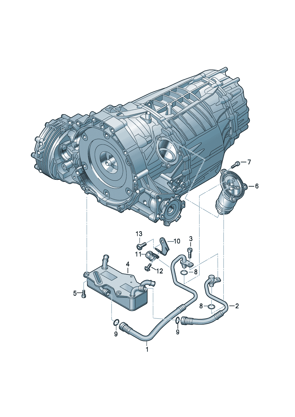 conduite de pression dhuile<br>p. refroidissement huile boitep. bv autom. a variation<br>continue 0AW - Audi A6/S6/Avant qu. - a6q