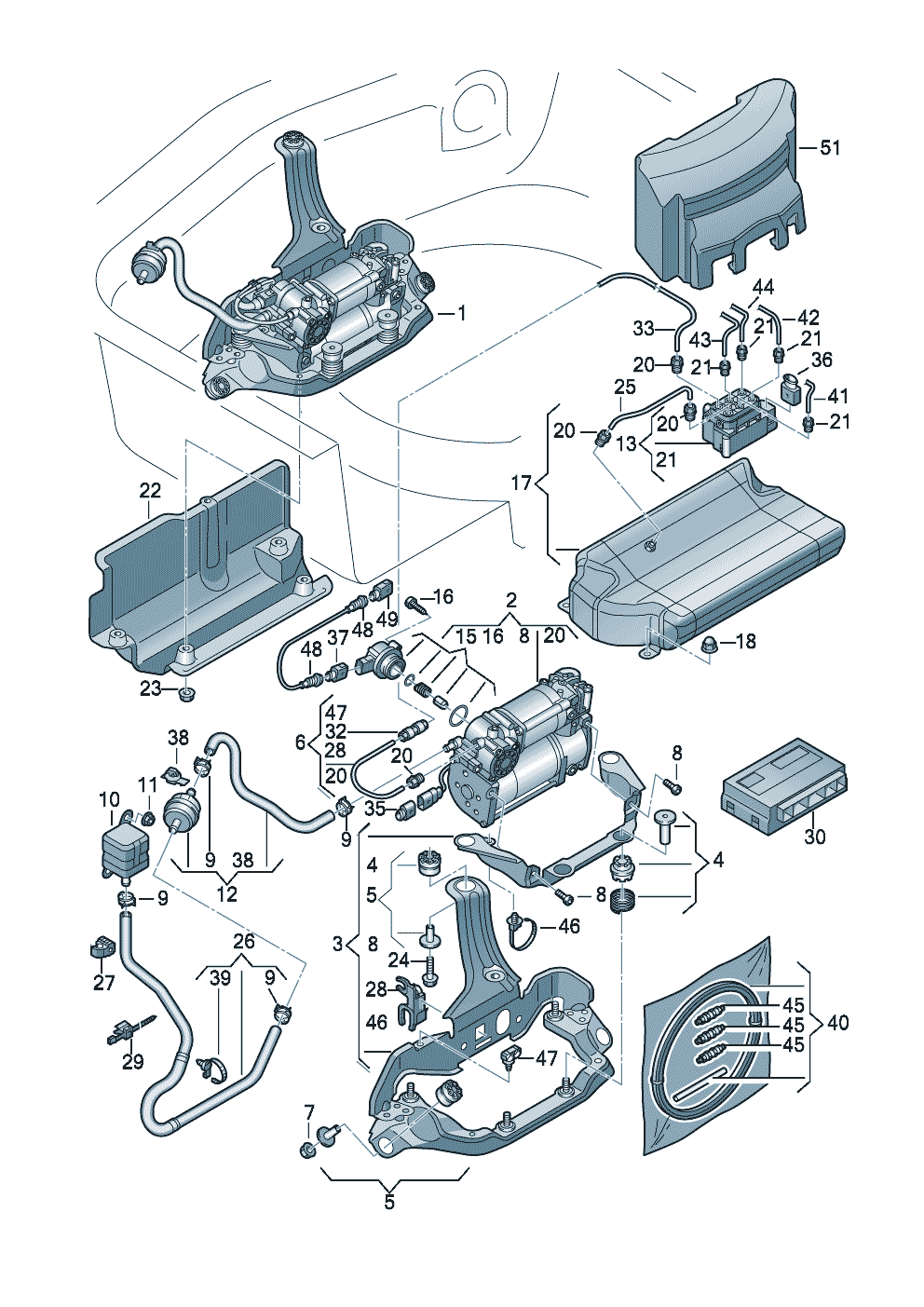 Модуль подачи воздухаТрубопровод пневмосистемыCоединительные детали для<br>регулировки клиренса  - Audi A6/Avant - a6