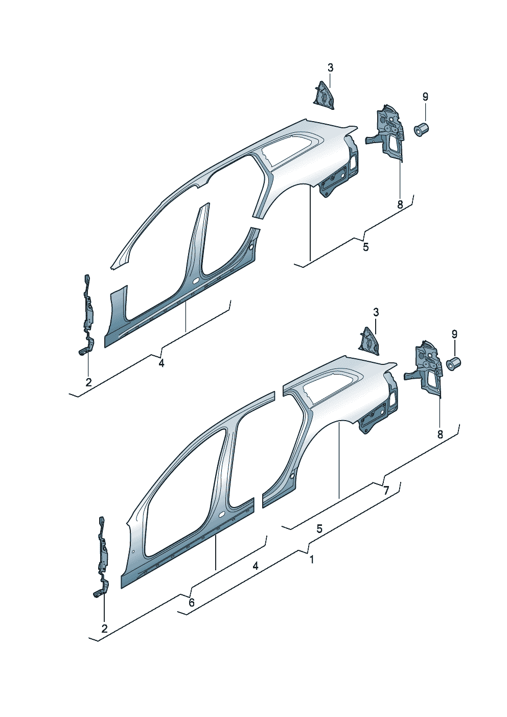 Отрезная деталь - каркас<br>боковины наружн. - Audi A6/Avant - a6
