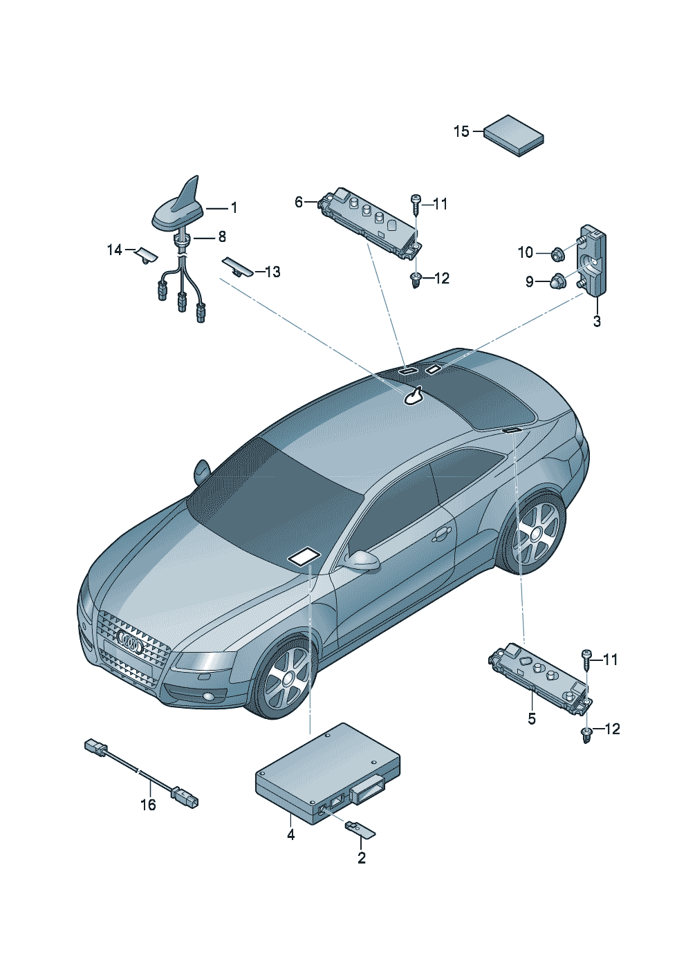Bevestigingsdelen voor<br>antenneversterker 2-deurs - Audi A5/S5 Coupe/Sportback - a5co